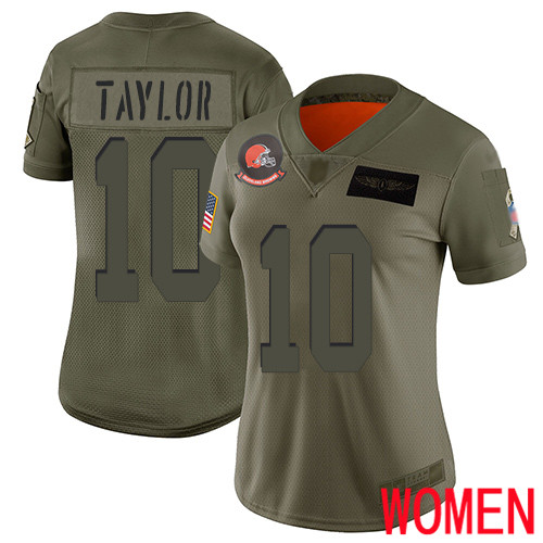 Cleveland Browns Taywan Taylor Women Olive Limited Jersey #10 NFL Football 2019 Salute To Service->women nfl jersey->Women Jersey